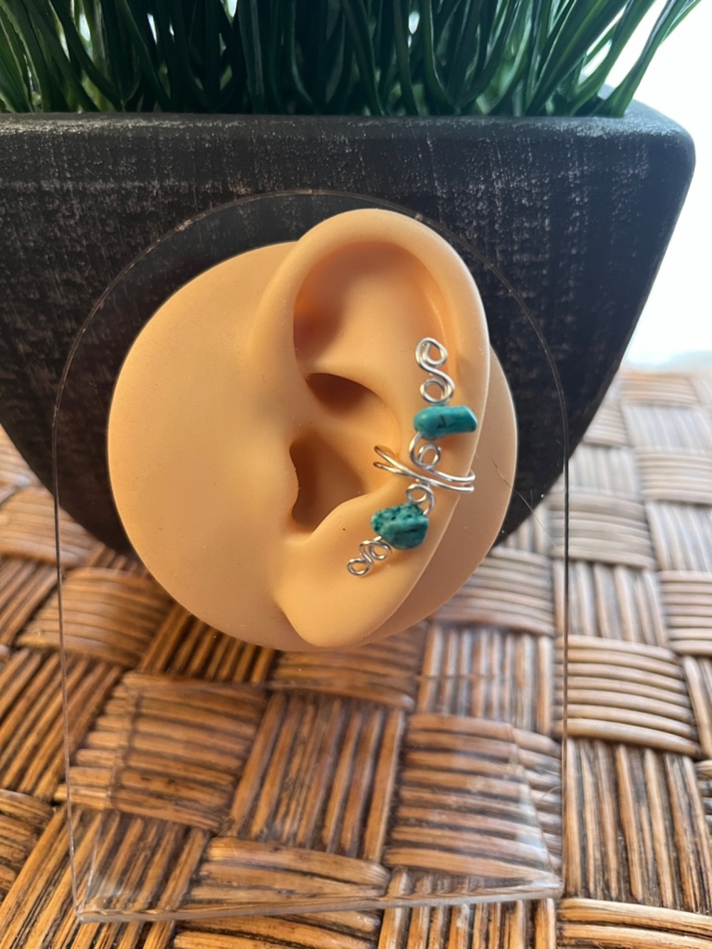 Turquoise Stone Silver-Tone Ear Cuff - No Piercing